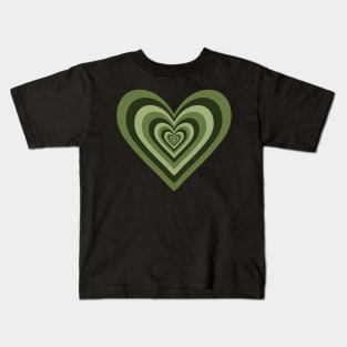 Olive Green Expanding Hearts Kids T-Shirt